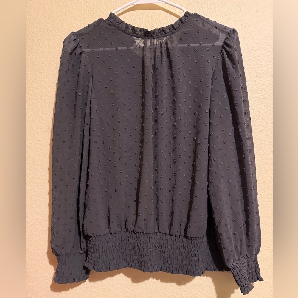 Adrianna Papell Gray Swiss Dot Sheer Blouse Size Small